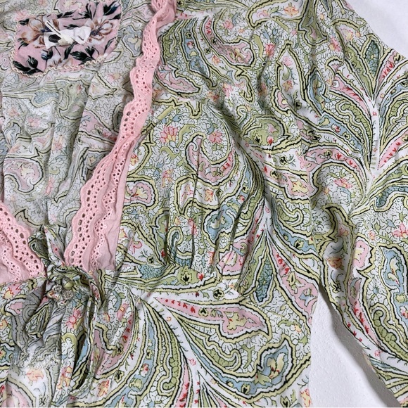 Anthropologie Florets Paisley Sleep Robe Eyelet Lace Romantic Pastel Size Small - Picture 7 of 16